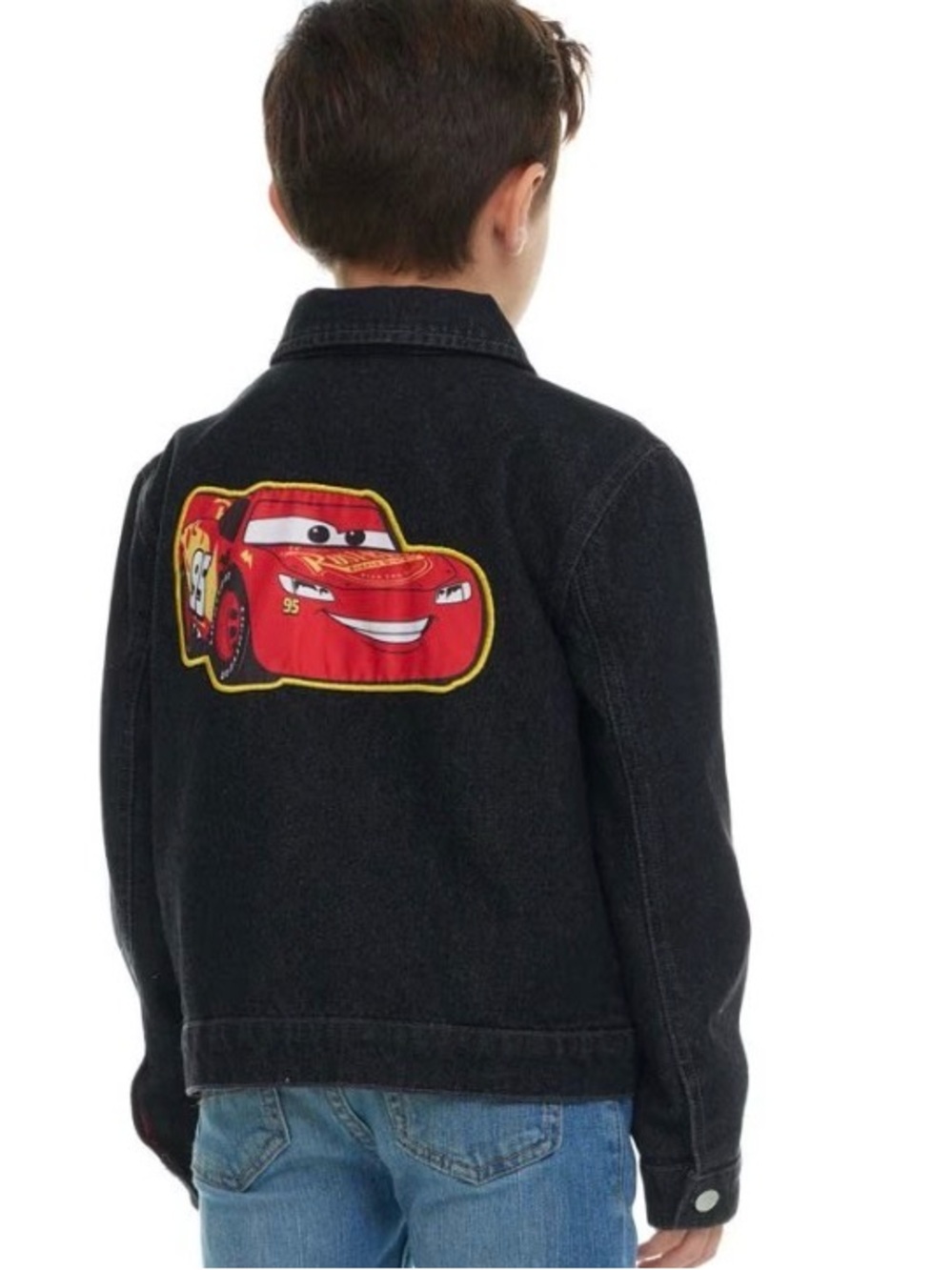 Disney Black Jean Jacket with Red Lightning McQueen Patch